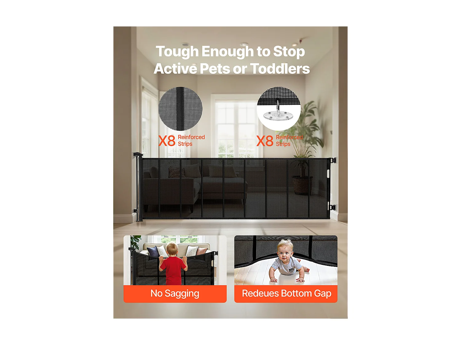 Sicherheitsbarriere SucceBuy Erweiterbar, Zaun aus Mesh Bis zu 415 cm Breit und 99 cm Hoch, Barriere Retraktil mit Verstärkten Bändern