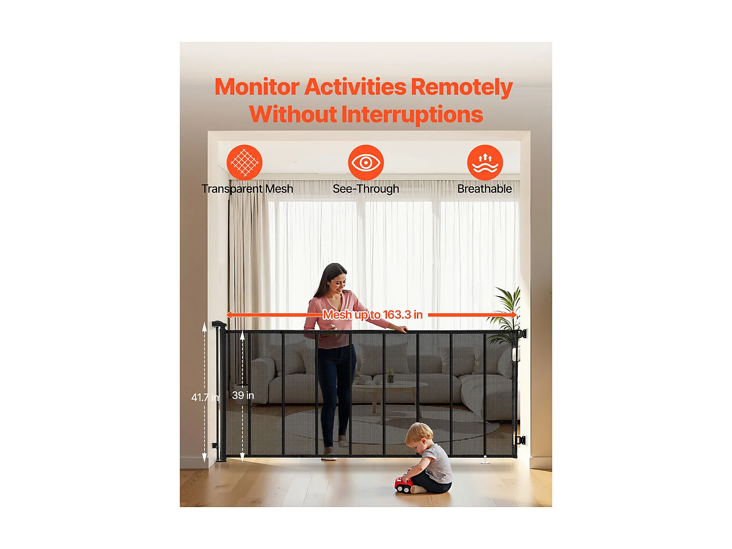 Sicherheitsbarriere SucceBuy Erweiterbar, Zaun aus Mesh Bis zu 415 cm Breit und 99 cm Hoch, Barriere Retraktil mit Verstärkten Bändern