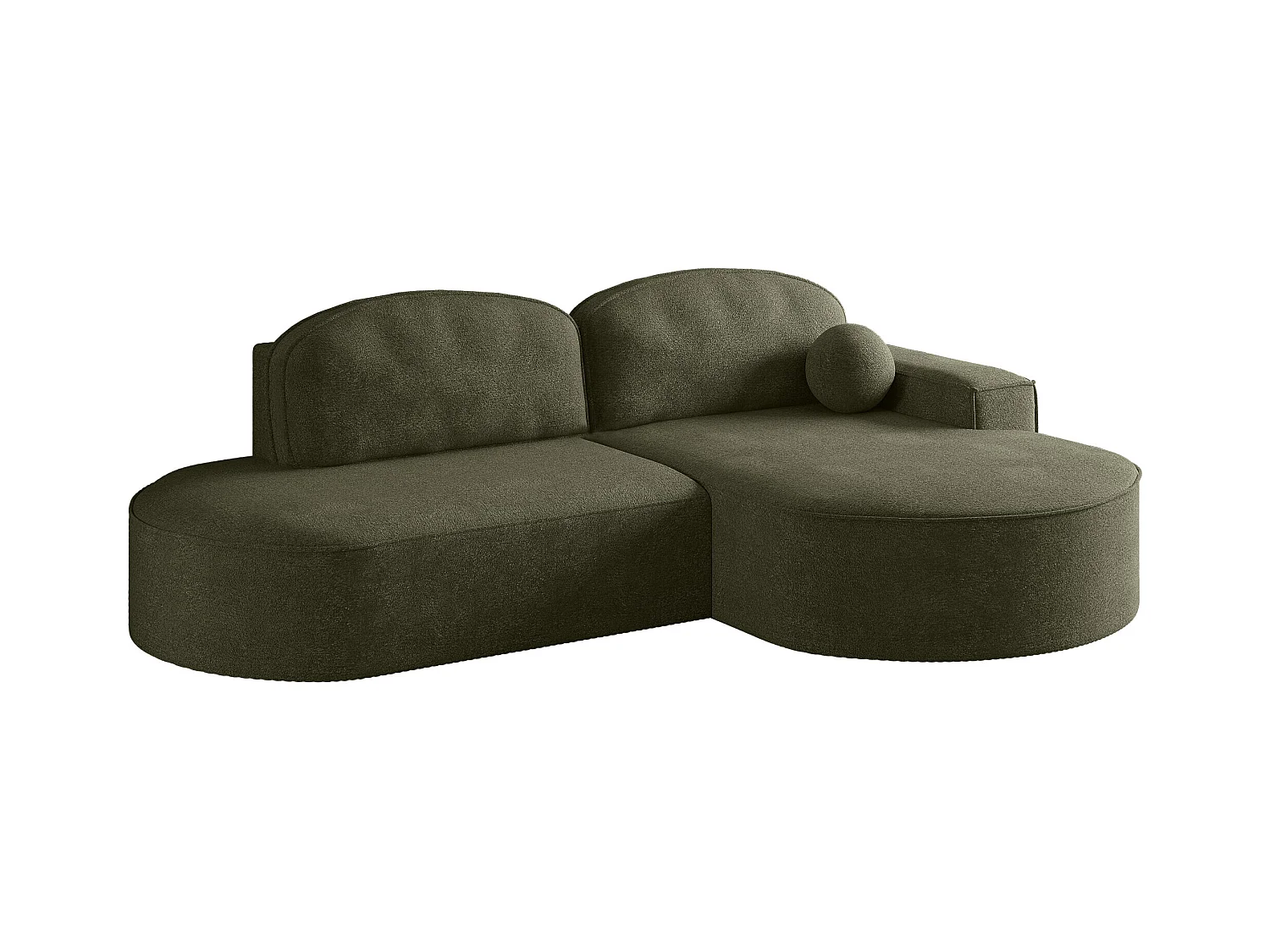 Canapé d'angle avec fonction couchage et coffre de lit Modena Round tissu Arena Green Right