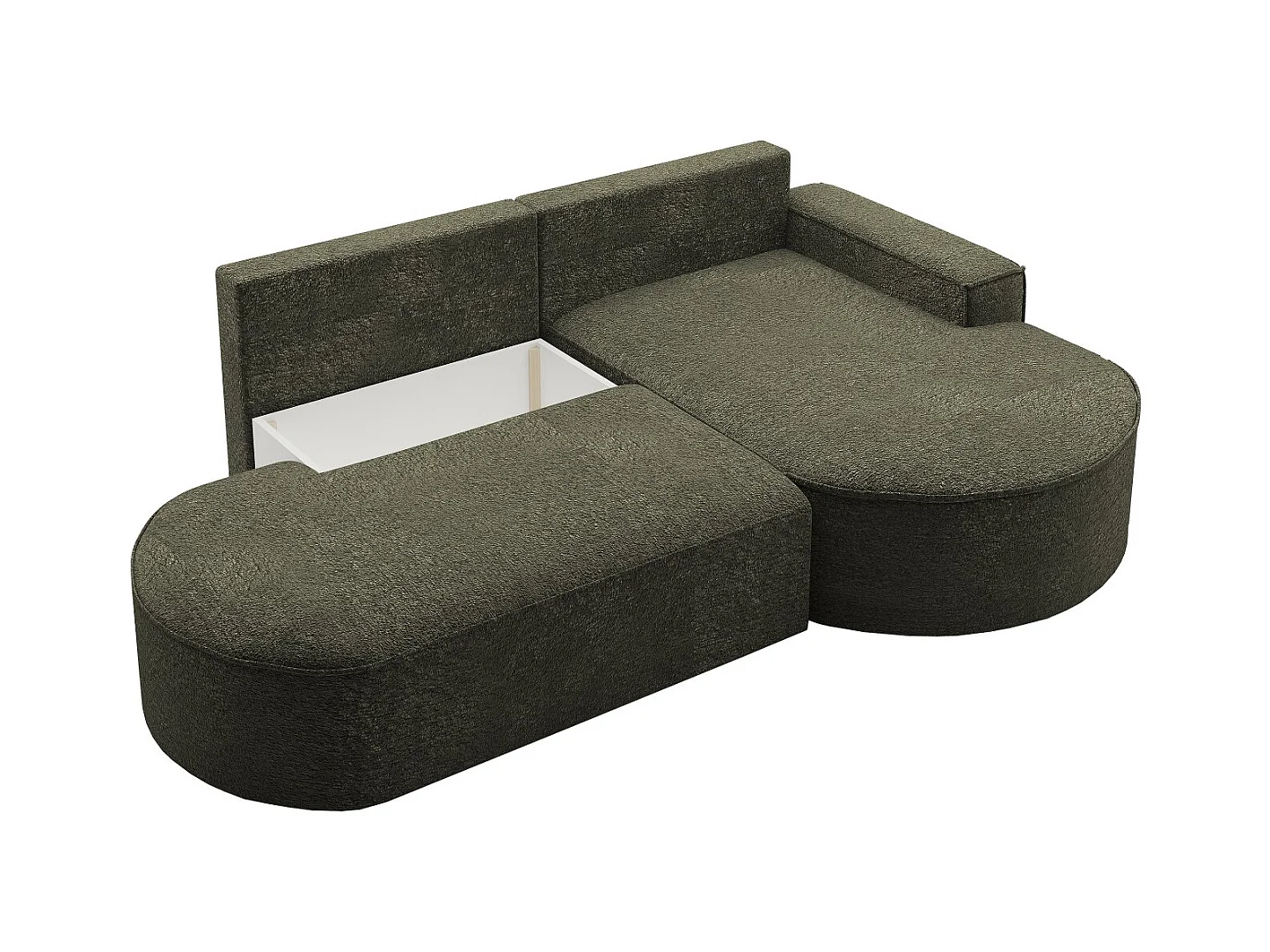 Canapé d'angle avec fonction couchage et coffre de lit Modena Round tissu Arena Green Right
