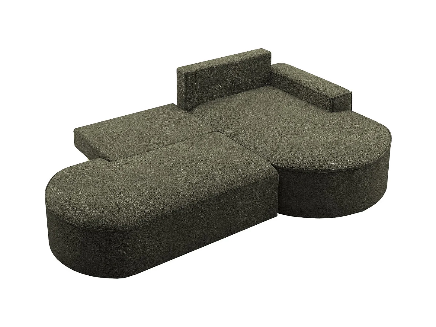 Canapé d'angle avec fonction couchage et coffre de lit Modena Round tissu Arena Green Right