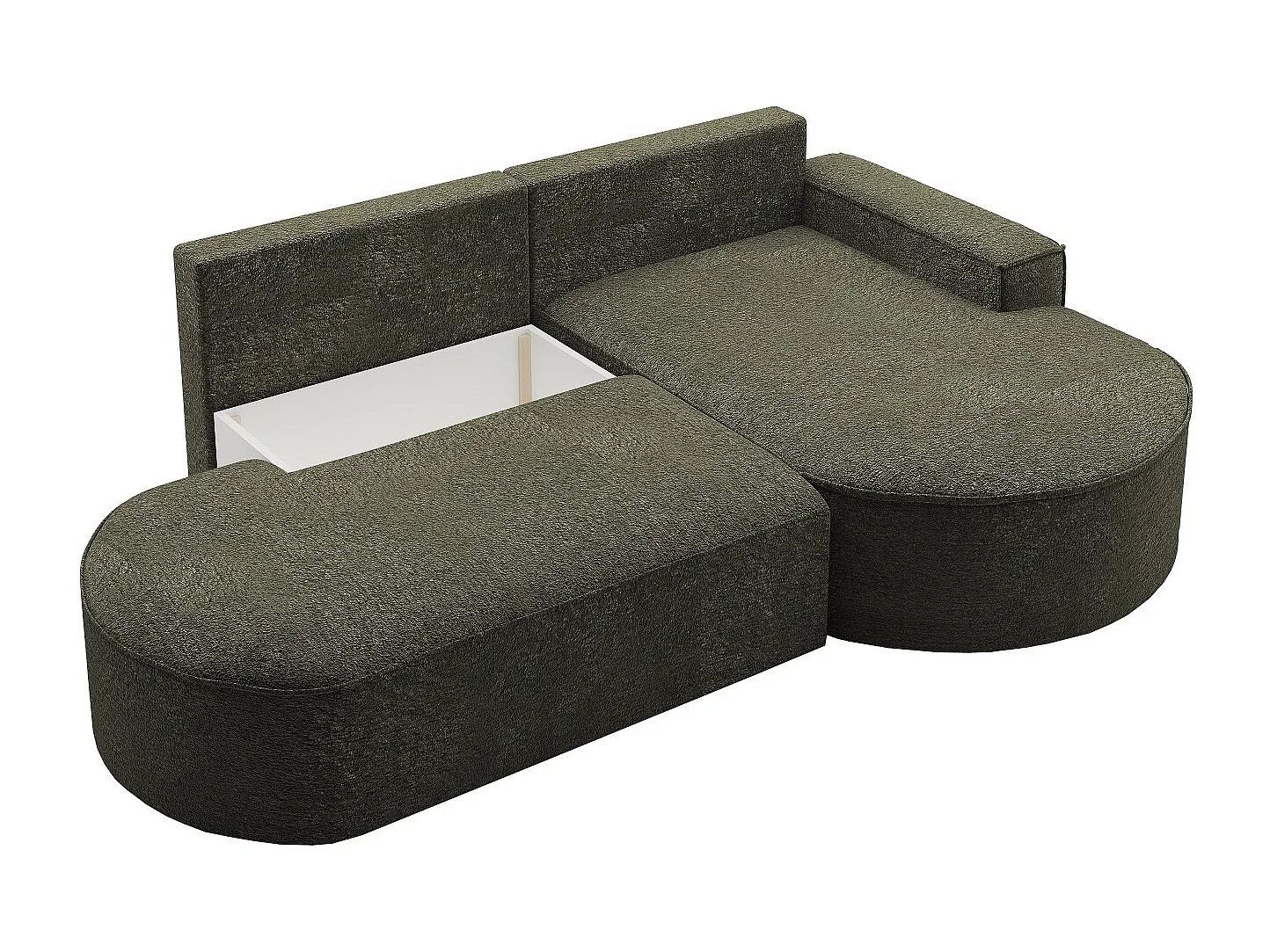Canapé d'angle avec fonction couchage et coffre de lit Modena Round tissu Arena Green Right
