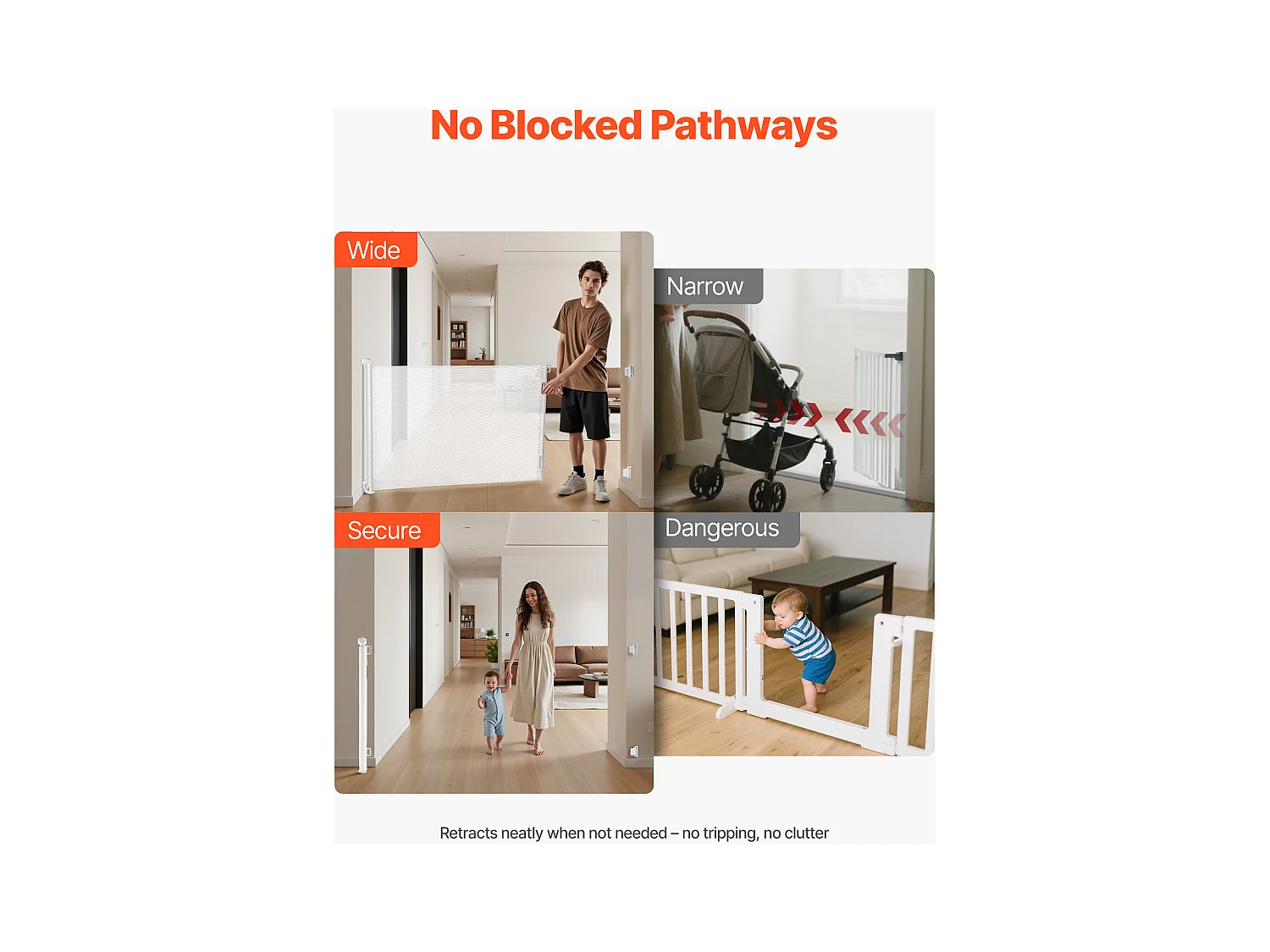 Sicherheitsbarriere SucceBuy Erweiterbar, Zaun aus Mesh 185 cm Breit und 79,5 cm Hoch, Barriere Retraktil für Haustiere, Ideal für Hunde und Katzen