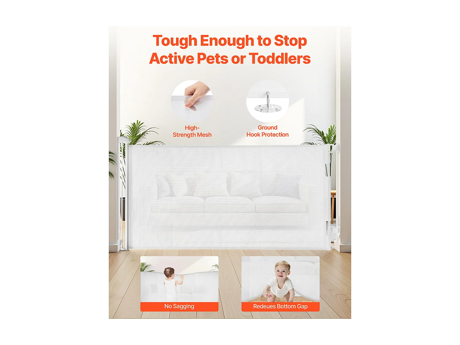 Barrière de Sécurité SucceBuy Extensible, Clôture en Maille 185 cm de Large et 79,5 cm de Haut, Barrière Rétractable pour Animaux de Compagnie