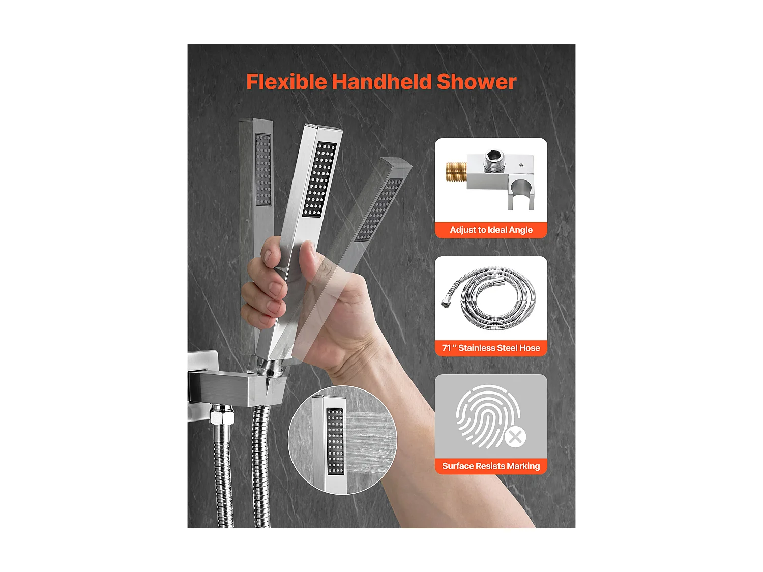 Colonne de Douche SucceBuy Kit de Douche avec Pommeau de Tête Carré 305 mm, Douchette à Main et Kit de Garniture, Montage Mural, Finition Nickel Brossé