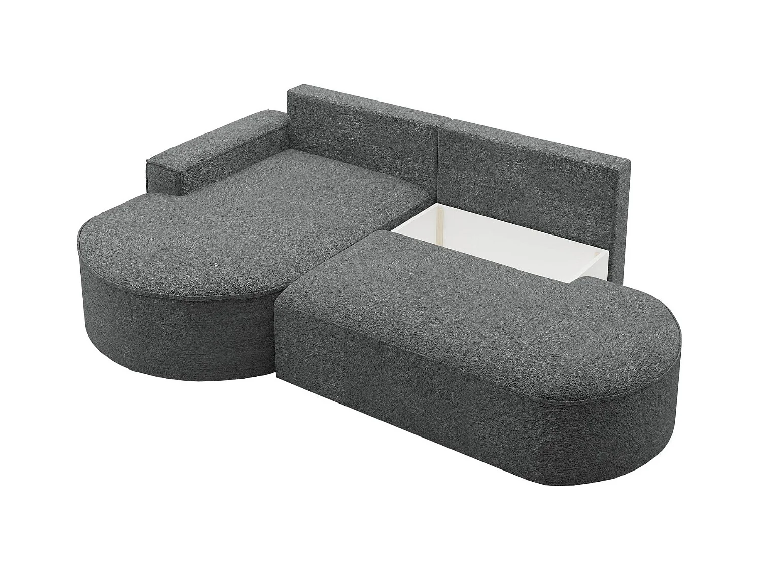 Canapé d'angle avec fonction couchage et coffre de lit Modena Round tissu Arena Anthracite Gauche