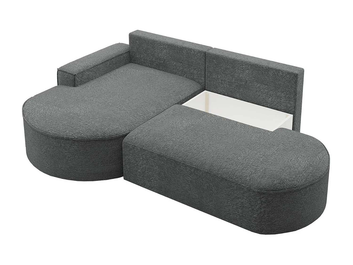 Hoekbank met slaapfunctie en bedstee Modena Rond stof Arena Antraciet Links
