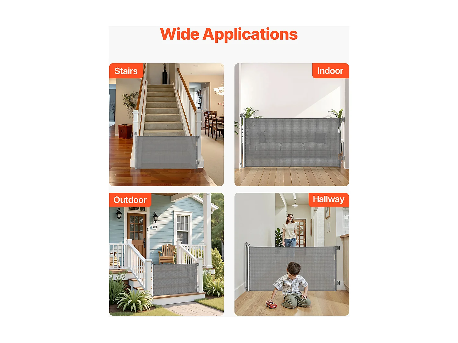 Barreira de Segurança SucceBuy Extensível, Cerca em Malha 143 cm de Largura e 79,5 cm de Altura, Barreira Retrátil para Animais de Estimação