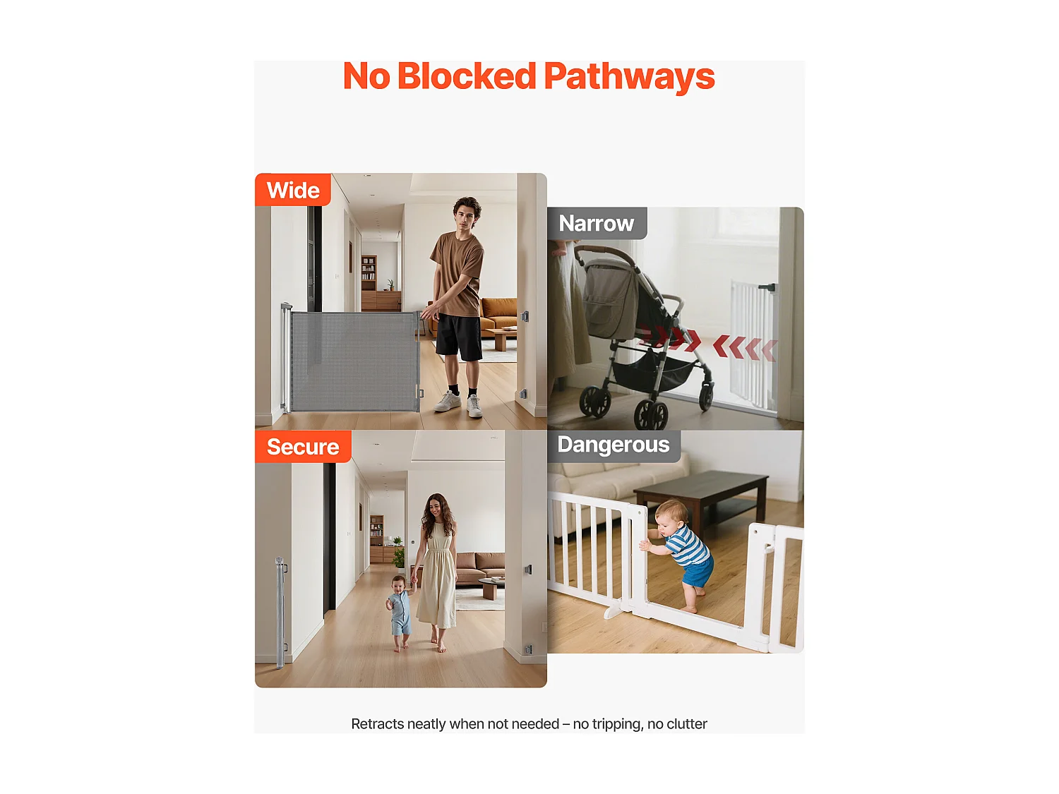 Barreira de Segurança SucceBuy Extensível, Cerca em Malha 143 cm de Largura e 79,5 cm de Altura, Barreira Retrátil para Animais de Estimação