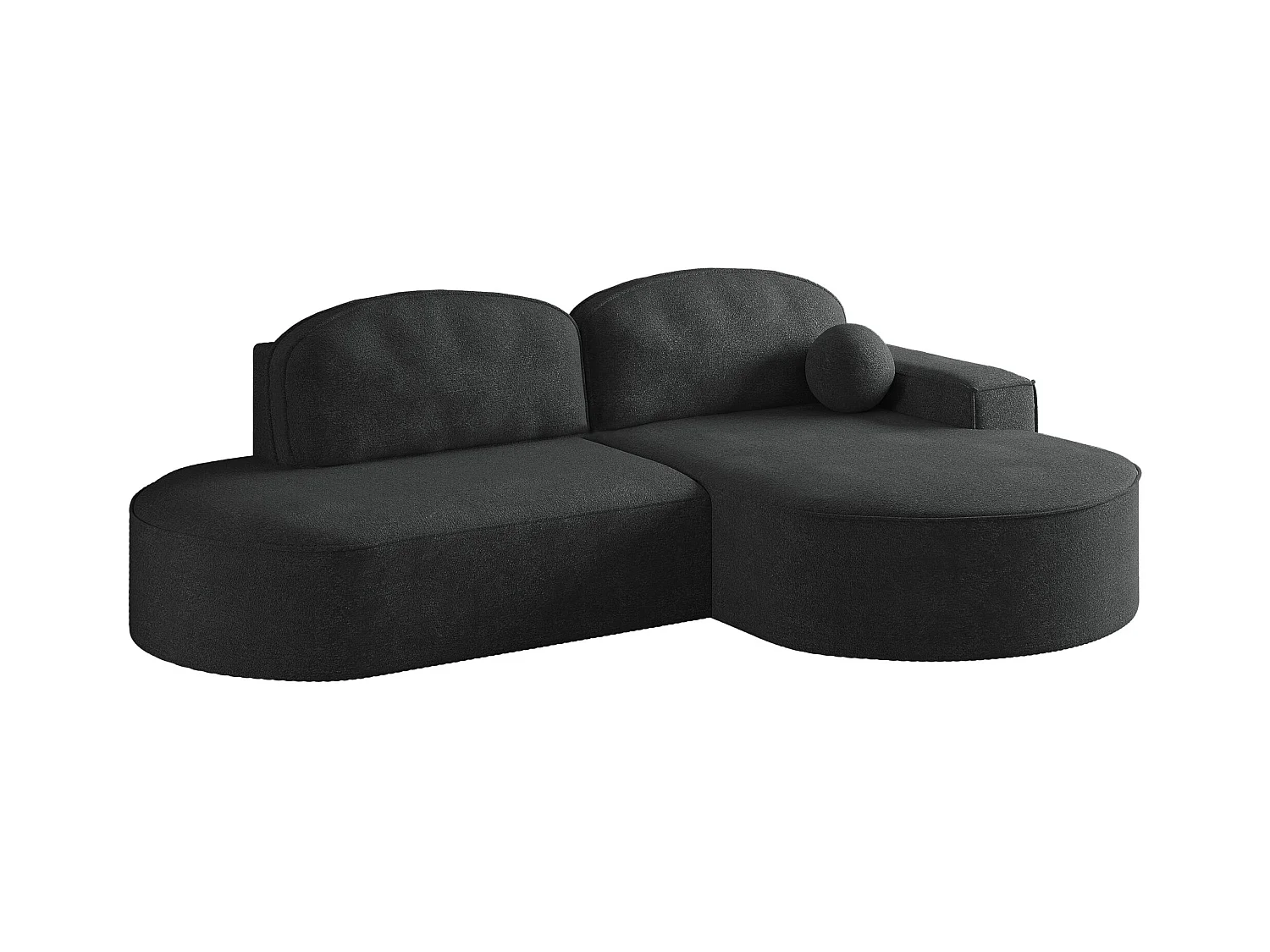 Canapé d'angle avec fonction couchage et coffre de lit Modena Round tissu Arena Graphite Droite