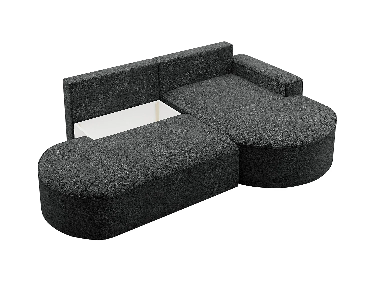 Canapé d'angle avec fonction couchage et coffre de lit Modena Round tissu Arena Graphite Droite