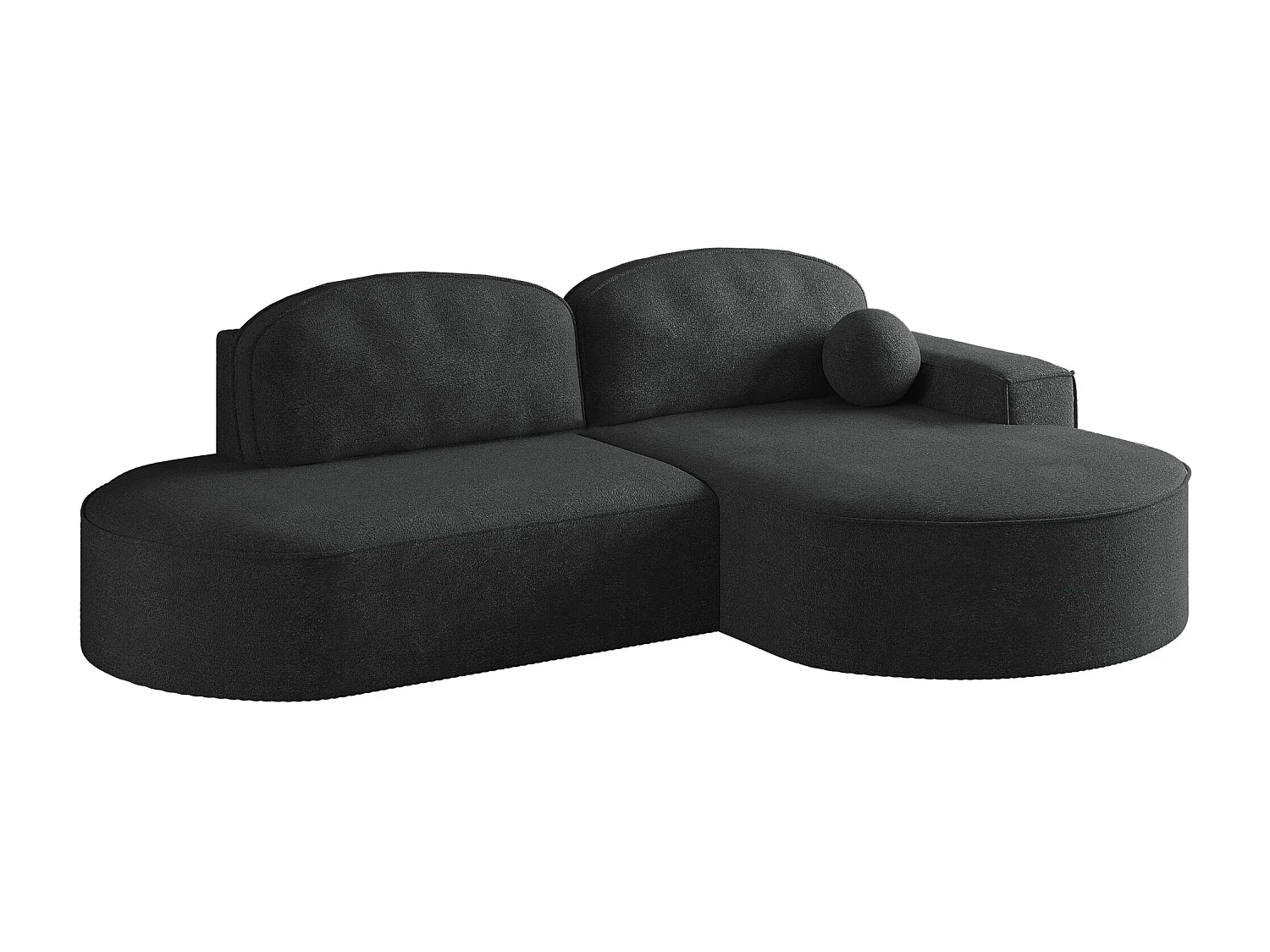Canapé d'angle avec fonction couchage et coffre de lit Modena Round tissu Arena Graphite Droite