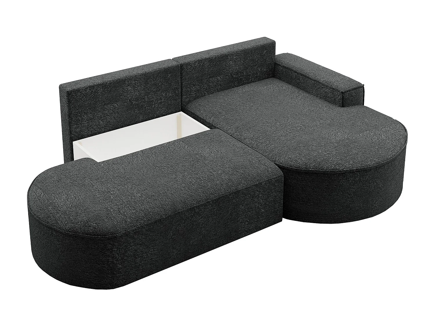 Canapé d'angle avec fonction couchage et coffre de lit Modena Round tissu Arena Graphite Droite