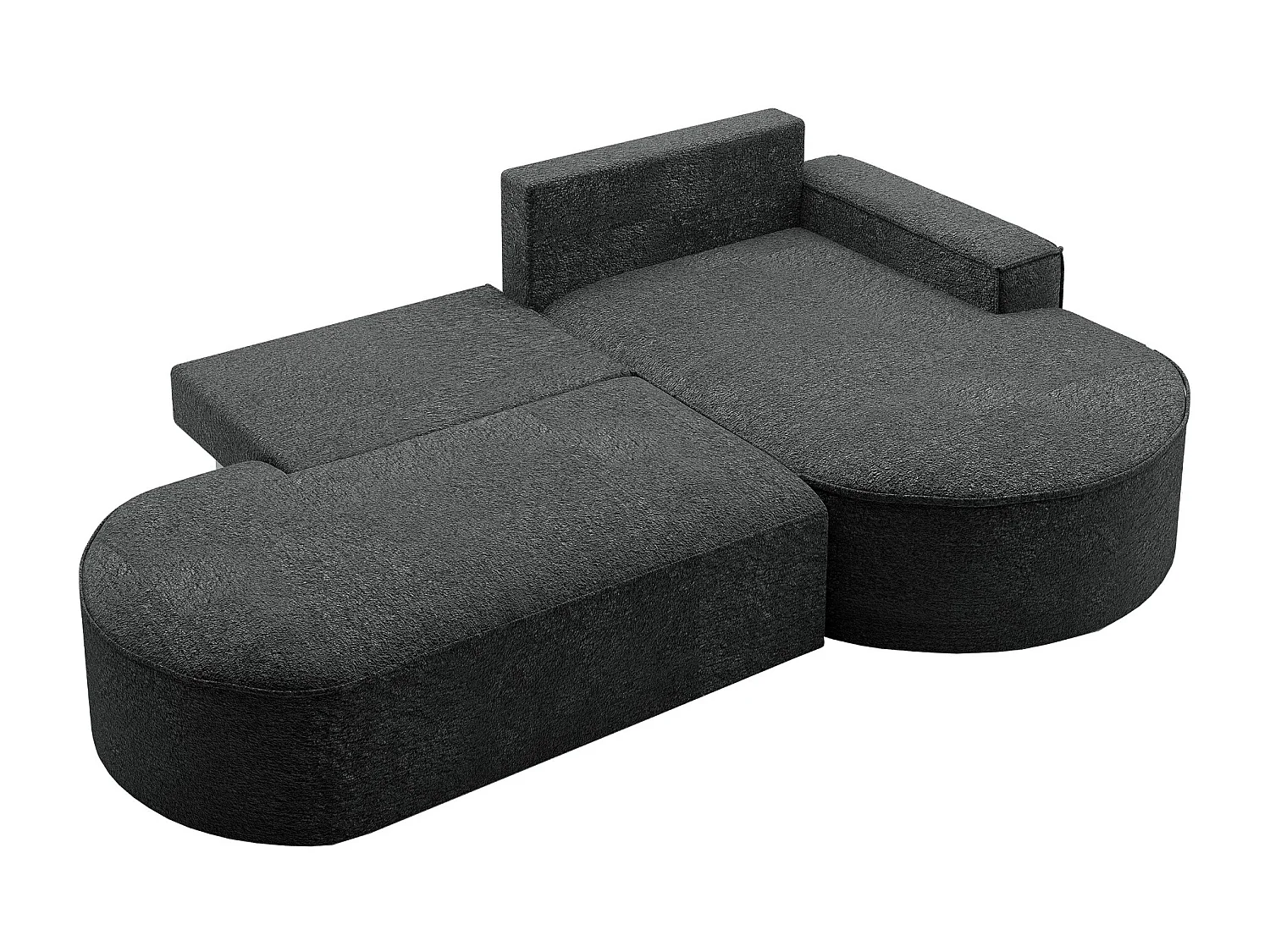 Canapé d'angle avec fonction couchage et coffre de lit Modena Round tissu Arena Graphite Droite
