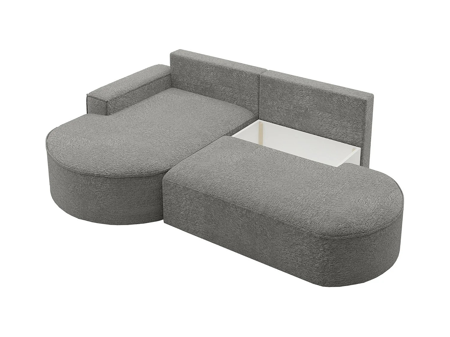 Canapé d'angle avec fonction couchage et coffre de lit Modena Round tissu Arena Gris Gauche