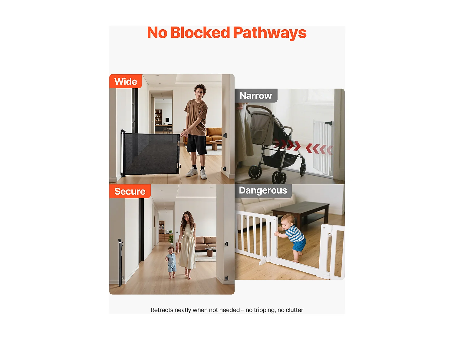 Barrière de Sécurité SucceBuy Extensible, Clôture en Maille 185 cm de Large et 79,5 cm de Haut, Barrière Rétractable pour Animaux de Compagnie