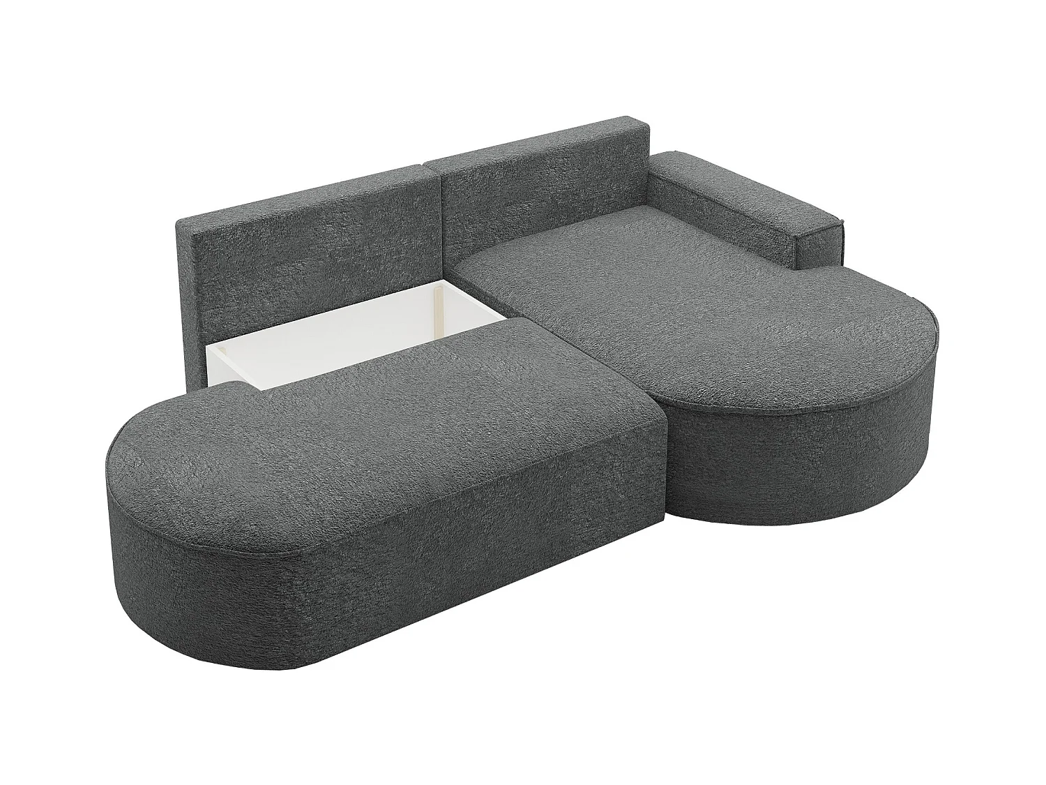 Canapé d'angle avec fonction couchage et coffre de lit Modena Round tissu Arena Anthracite Droite