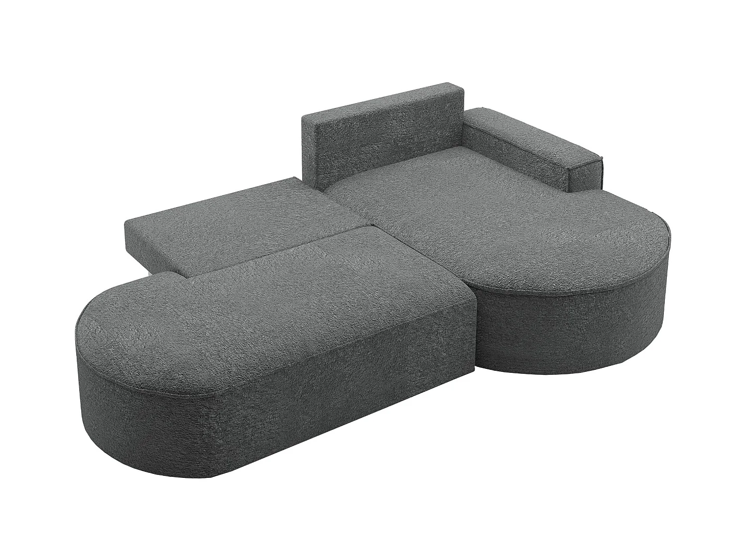 Canapé d'angle avec fonction couchage et coffre de lit Modena Round tissu Arena Anthracite Droite