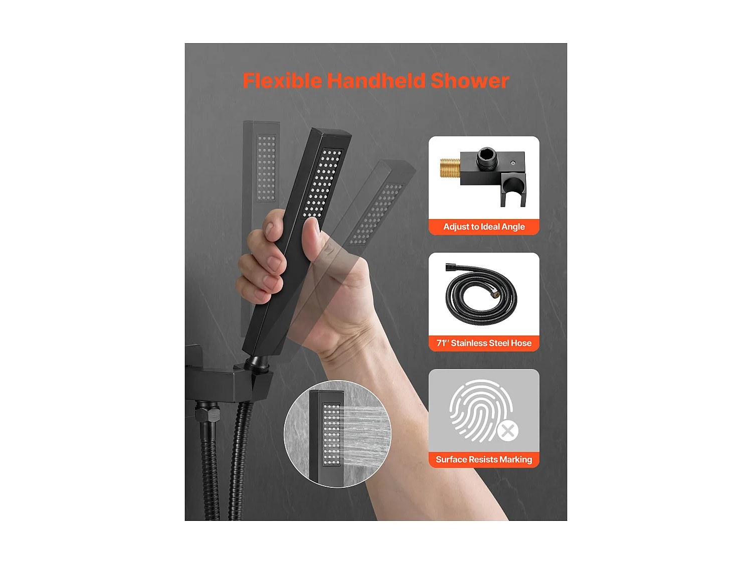 Duschsäule SucceBuy Duschset, Duschsystem mit 305 mm Quadratischem Duschkopf, Handbrause und Montageset, Wandmontage, Mattschwarz