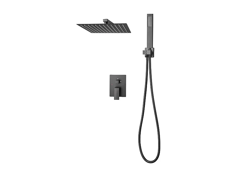 Colonna Doccia SucceBuy Kit Doccia, Sistema Doccia con Soffione Quadrato da 305 mm, Doccetta e Kit di Finitura, Montaggio a Parete, Finitura Nero Opaco