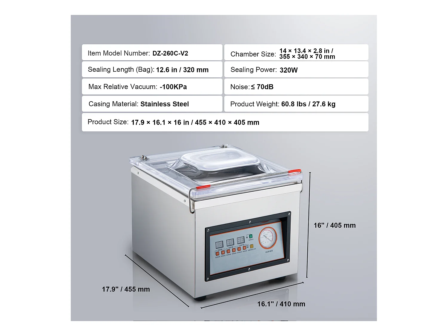 SucceBuy Machine à Emballer sous Vide à Chambre 320 W Machine d'Emballage sous Vide Taille Compacte 32cm dans la Cuisine et pour un Usage Commercial