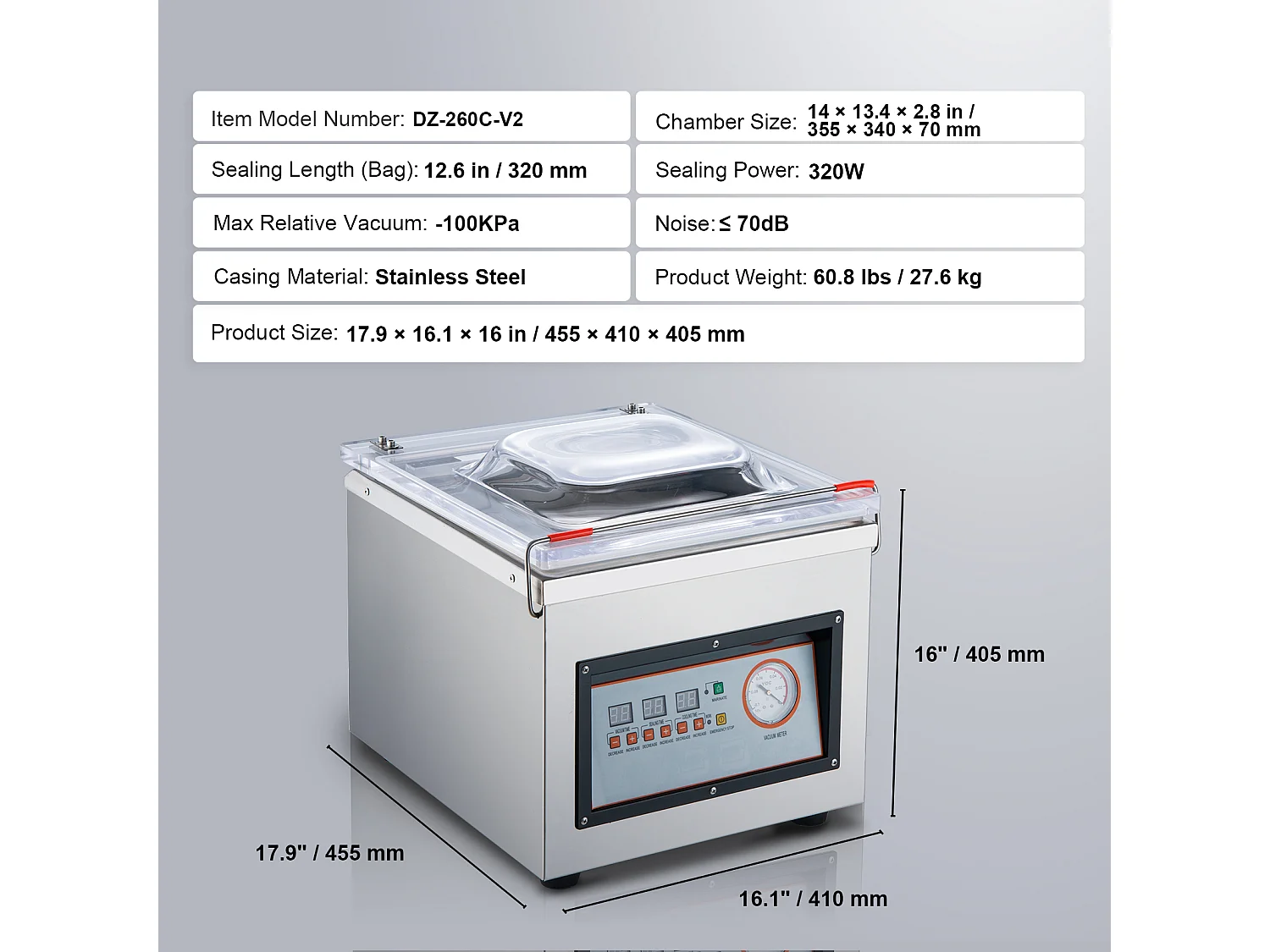 Máquina de Envasar SucceBuy al Vacío de Cámara 320 W Máquina de Envasado al Vacío Tamaño Compacto 32cm en la Cocina y para Uso Comercial