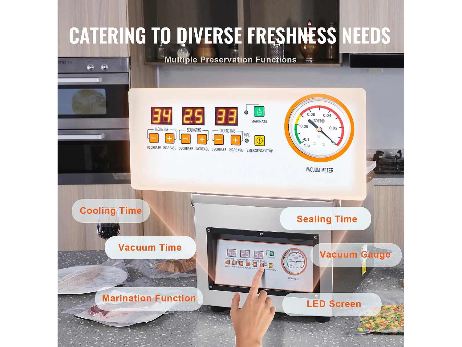 Máquina de Envasar SucceBuy al Vacío de Cámara 320 W Máquina de Envasado al Vacío Tamaño Compacto 32cm en la Cocina y para Uso Comercial