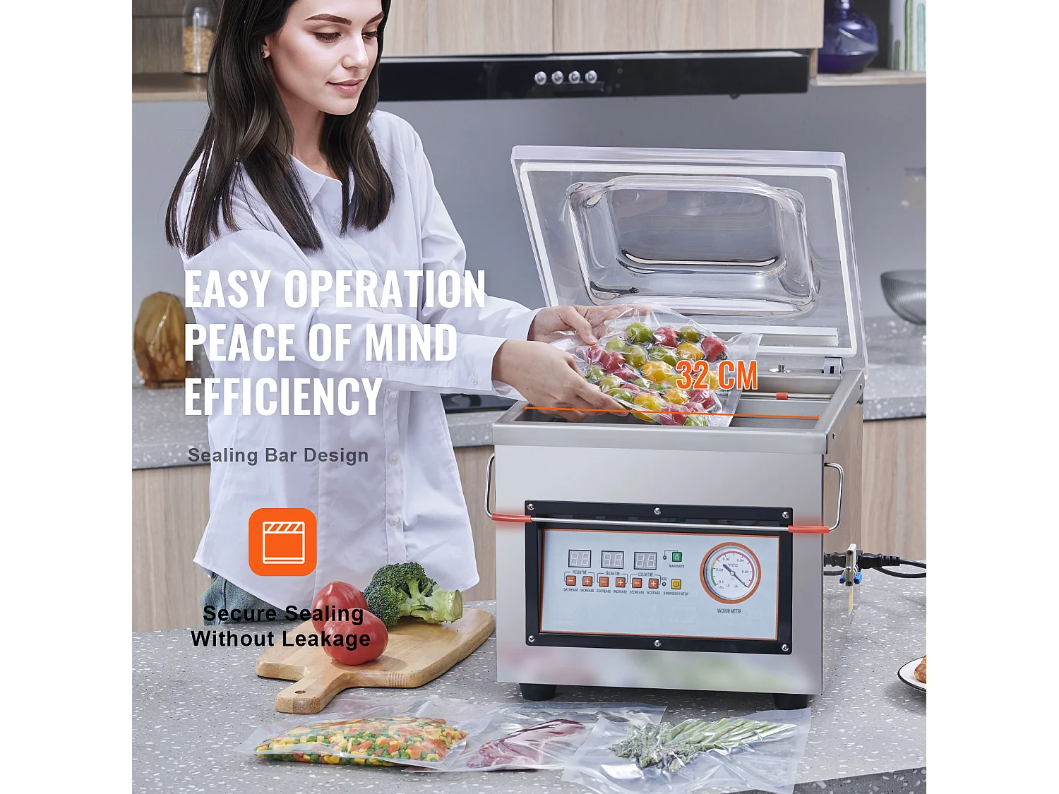 Máquina de Envasar SucceBuy al Vacío de Cámara 320 W Máquina de Envasado al Vacío Tamaño Compacto 32cm en la Cocina y para Uso Comercial