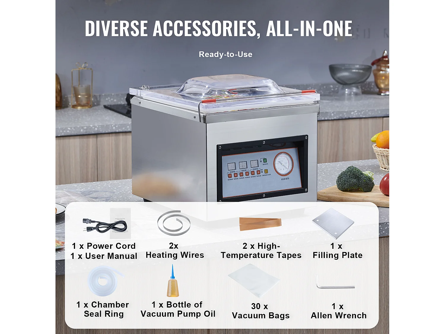 Máquina de Envasar SucceBuy al Vacío de Cámara 320 W Máquina de Envasado al Vacío Tamaño Compacto 32cm en la Cocina y para Uso Comercial