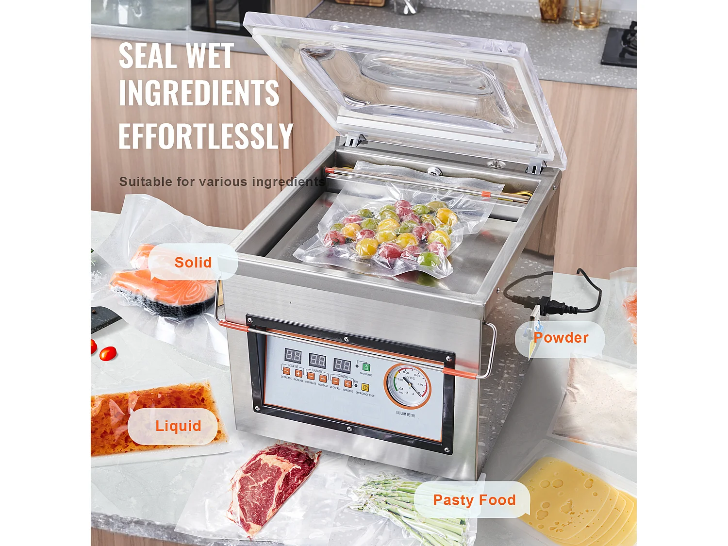 Máquina de Envasar SucceBuy al Vacío de Cámara 320 W Máquina de Envasado al Vacío Tamaño Compacto 32cm en la Cocina y para Uso Comercial