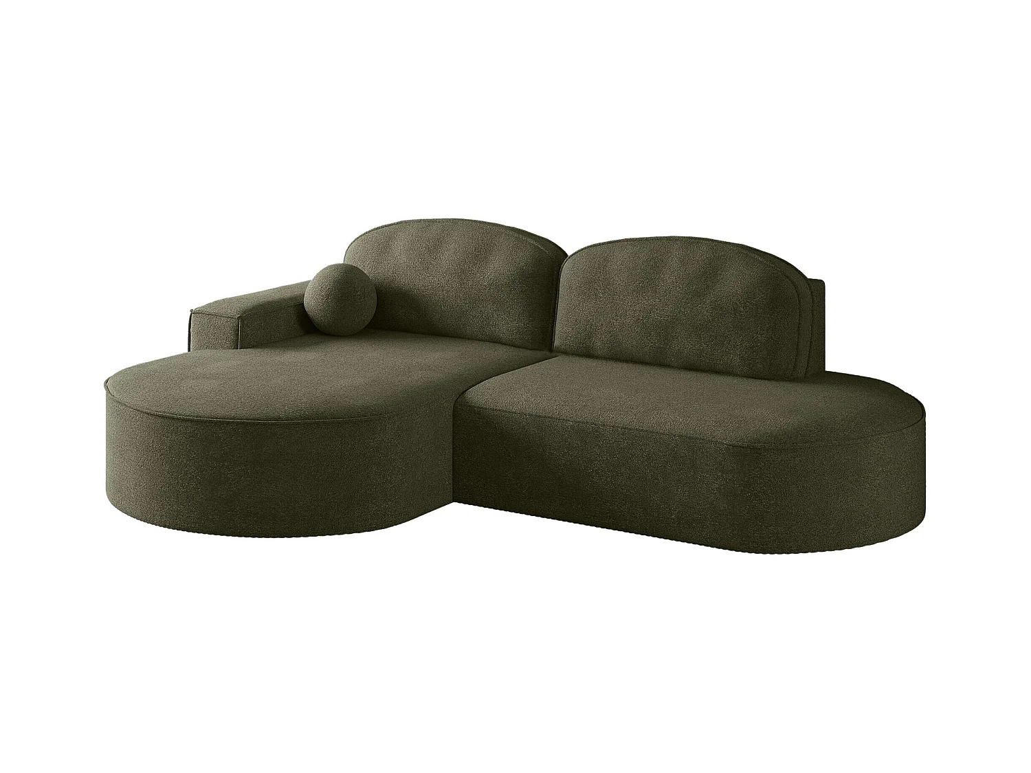 Canapé d'angle avec fonction couchage et coffre de lit Modena Round tissu Arena Green Left