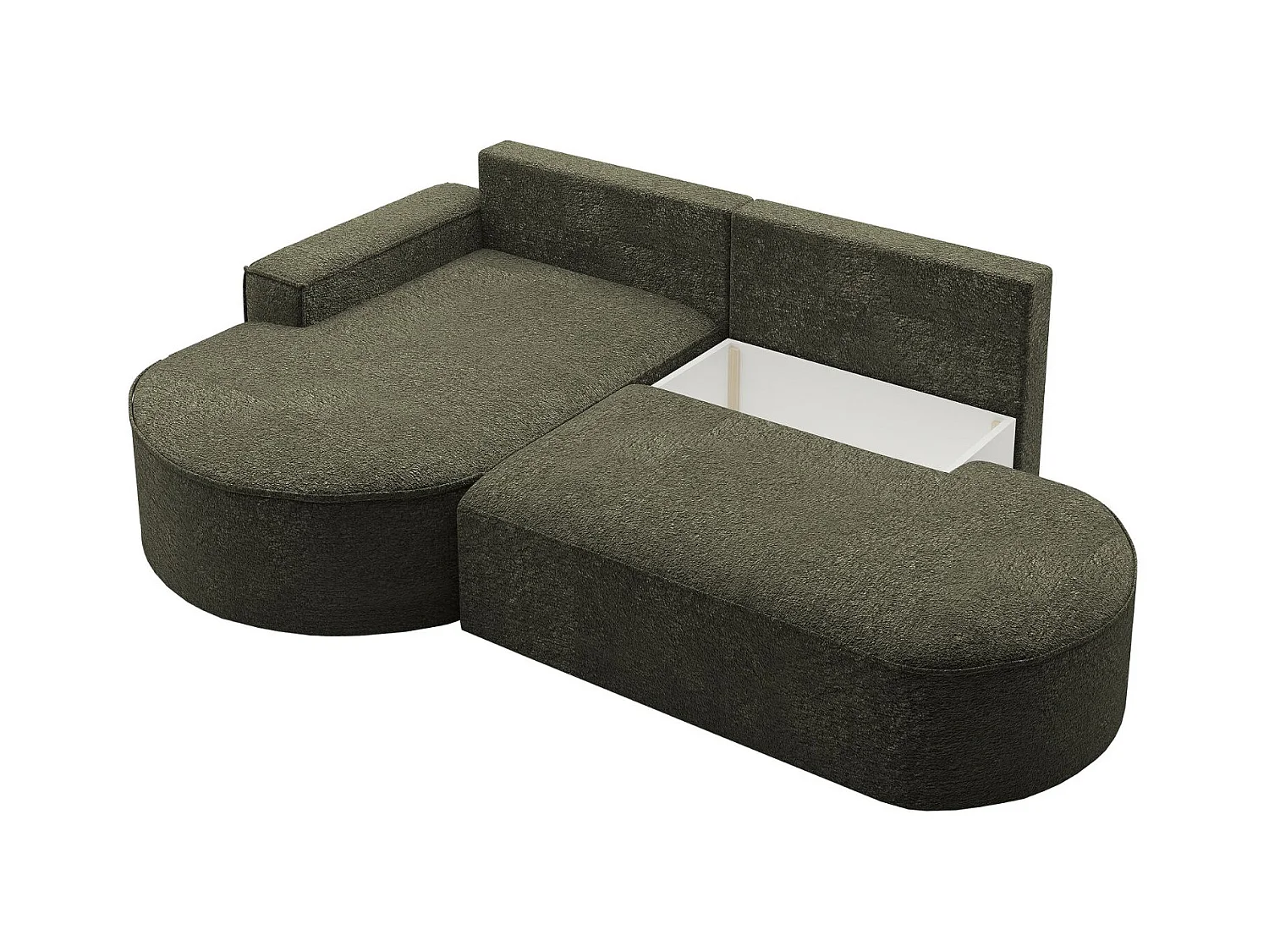 Canapé d'angle avec fonction couchage et coffre de lit Modena Round tissu Arena Green Left
