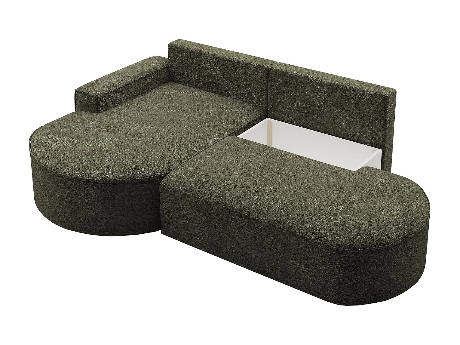 Hoekbank met slaapfunctie en bedstee Modena Rond stof Arena Groen Links