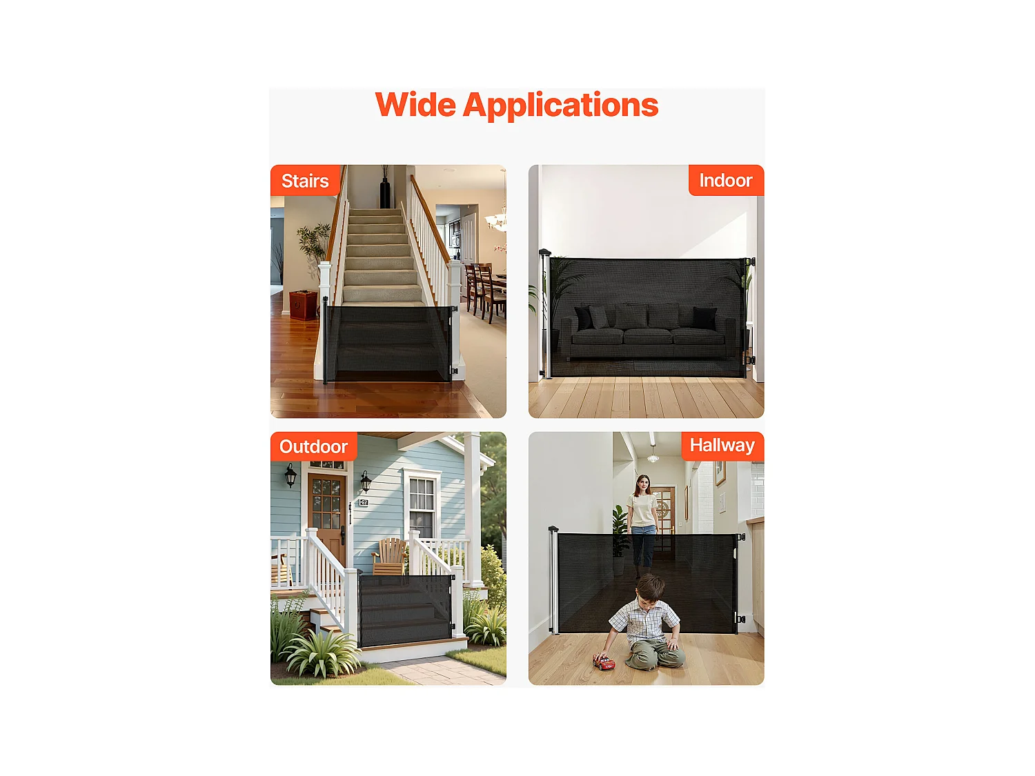 Sicherheitsbarriere SucceBuy Erweiterbar, Zaun aus Mesh 145 cm Breit und 98 cm Hoch, Barriere Retraktil für Haustiere, Ideal für Hunde und Katzen