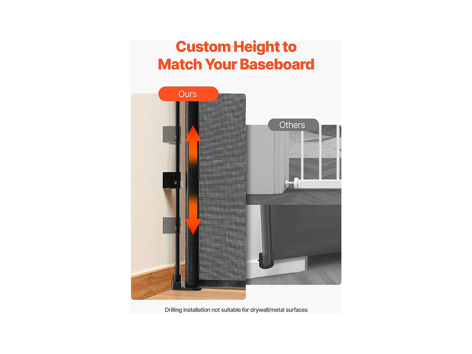 Sicherheitsbarriere SucceBuy Erweiterbar, Zaun aus Mesh 145 cm Breit und 98 cm Hoch, Barriere Retraktil für Haustiere, Ideal für Hunde und Katzen