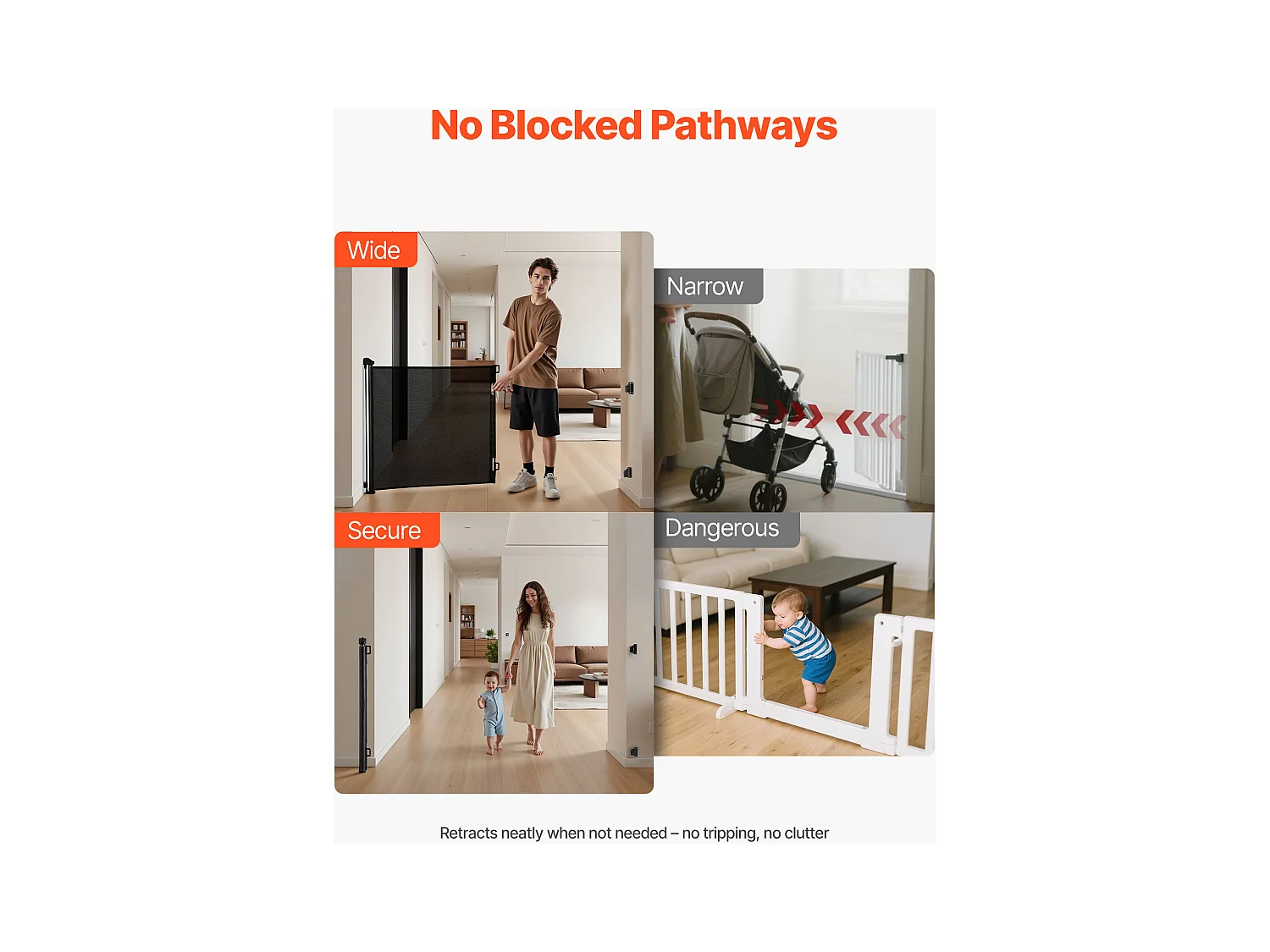 Sicherheitsbarriere SucceBuy Erweiterbar, Zaun aus Mesh 145 cm Breit und 98 cm Hoch, Barriere Retraktil für Haustiere, Ideal für Hunde und Katzen