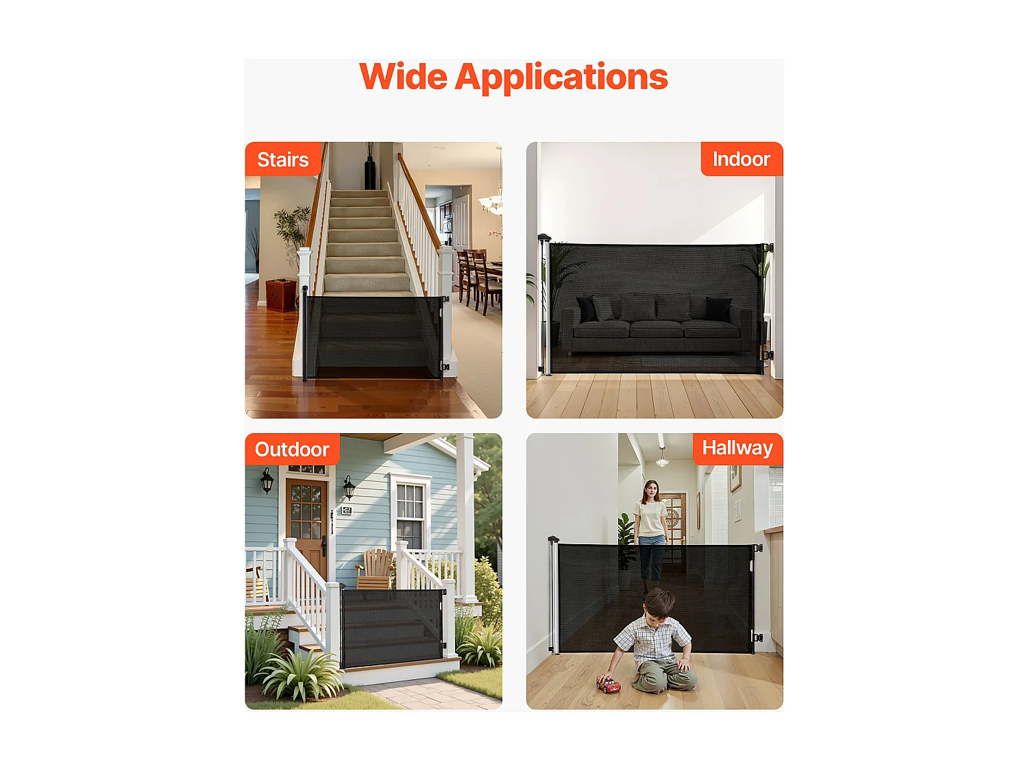 Barrière de Sécurité SucceBuy Extensible, Clôture en Maille 145 cm de Large et 98 cm de Haut, Barrière Rétractable pour Animaux de Compagnie