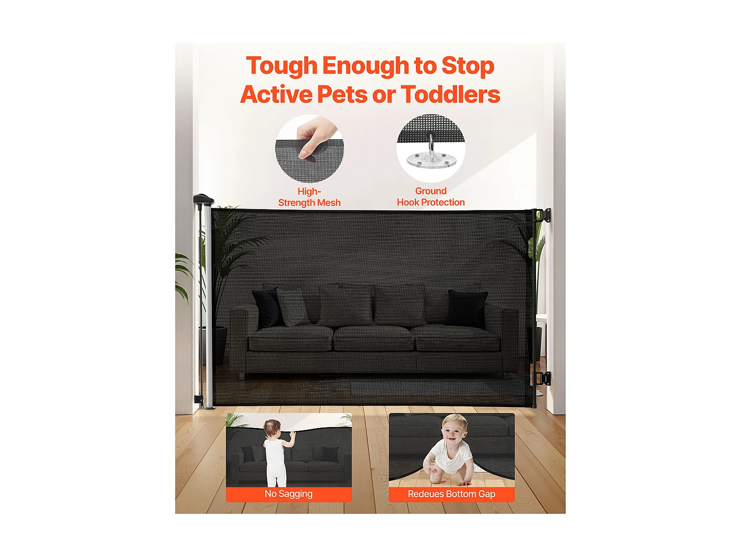 Barrière de Sécurité SucceBuy Extensible, Clôture en Maille 145 cm de Large et 98 cm de Haut, Barrière Rétractable pour Animaux de Compagnie