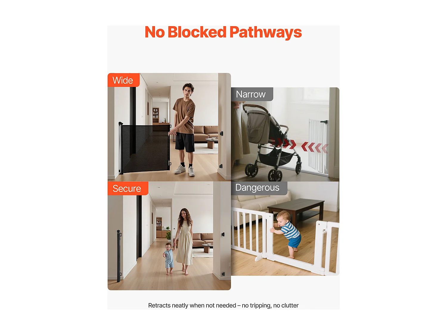 Barrière de Sécurité SucceBuy Extensible, Clôture en Maille 145 cm de Large et 98 cm de Haut, Barrière Rétractable pour Animaux de Compagnie