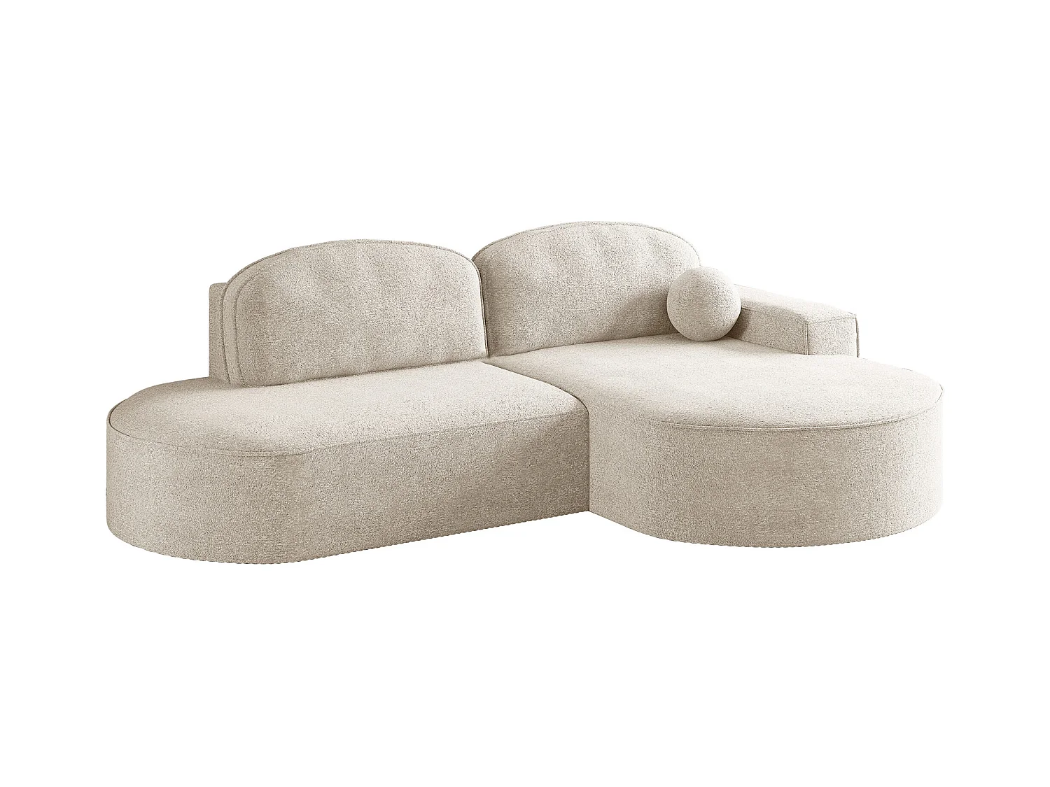 Canapé d'angle avec fonction couchage et coffre de lit Modena Round tissu Arena Ecru Droite