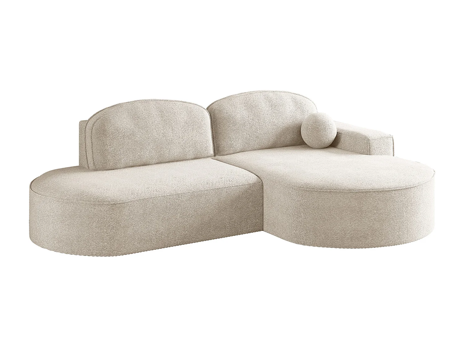 Canapé d'angle avec fonction couchage et coffre de lit Modena Round tissu Arena Ecru Droite