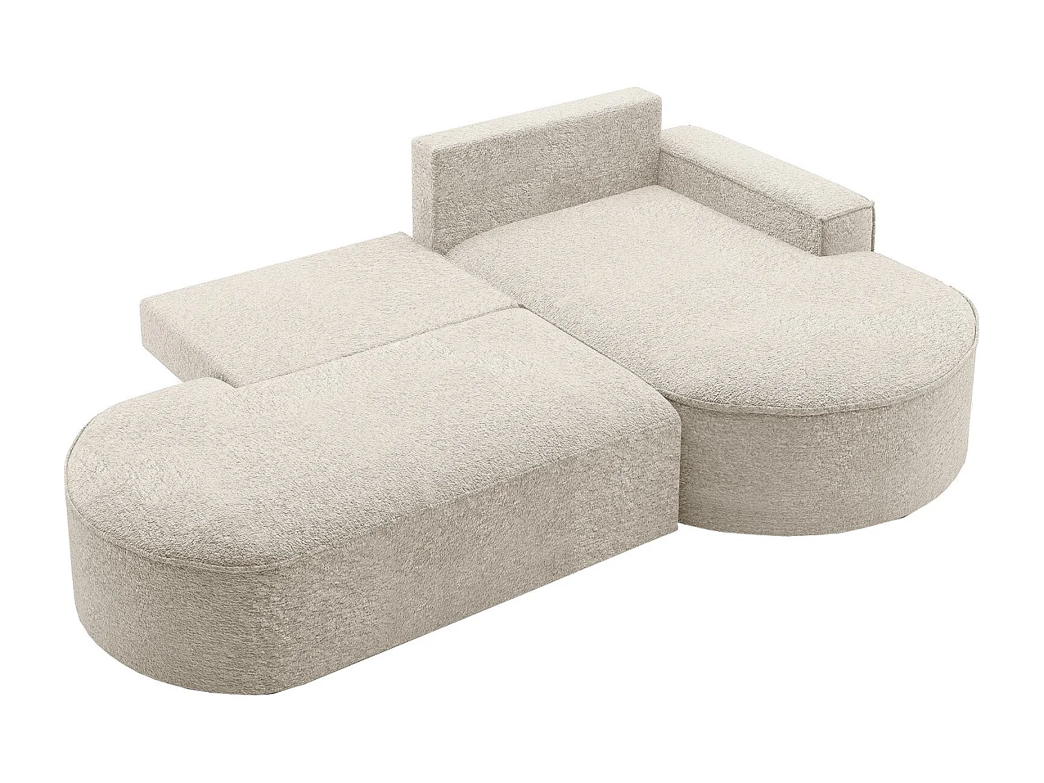 Canapé d'angle avec fonction couchage et coffre de lit Modena Round tissu Arena Ecru Droite