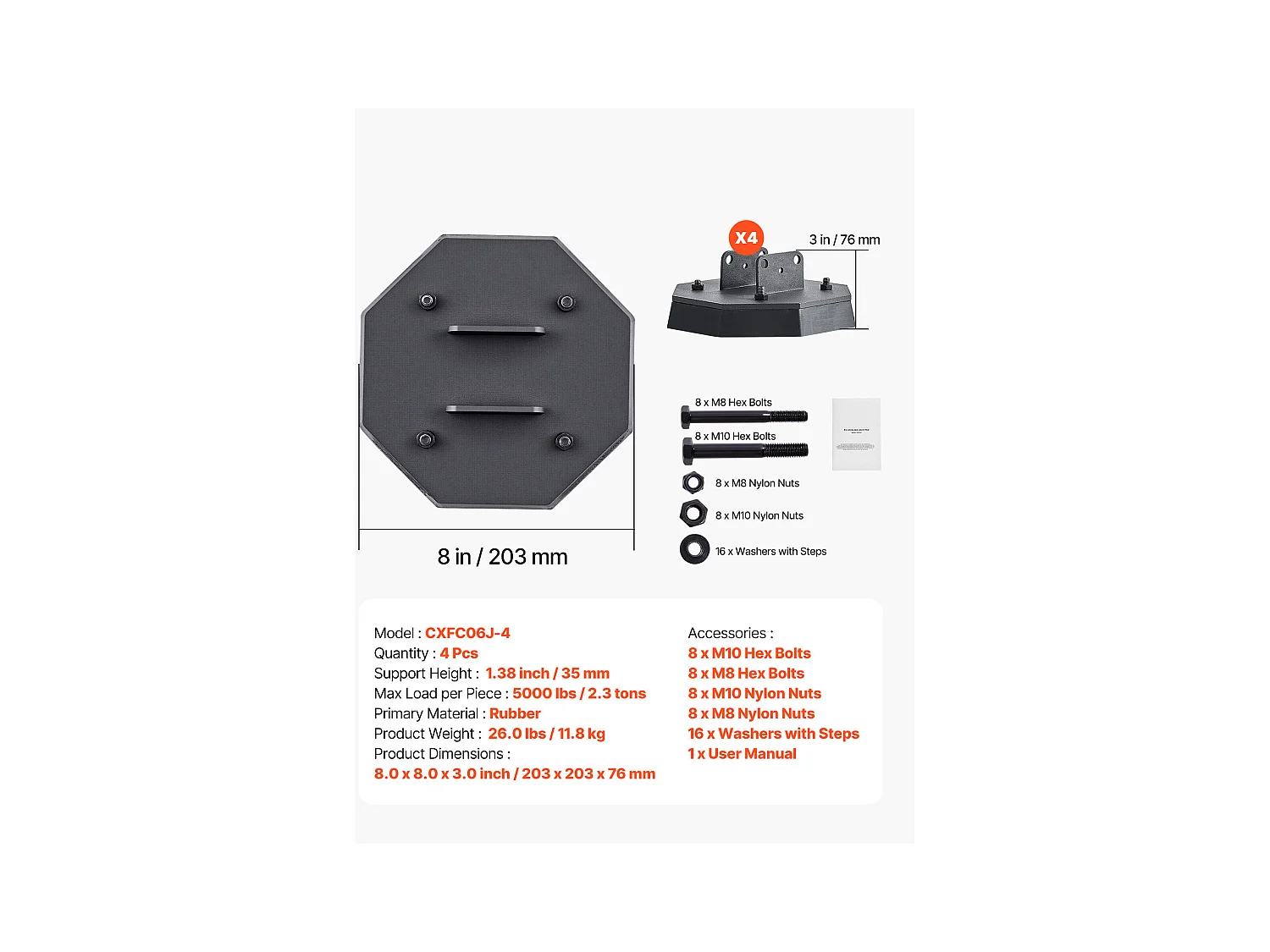 Patin de Nivellement SucceBuy pour Camping-car 4PCs, Patin pour Vérin Stabilisateur de Caravane Charge 2,3 T Chacun, en Caoutchouc, Idéal pour Voyage