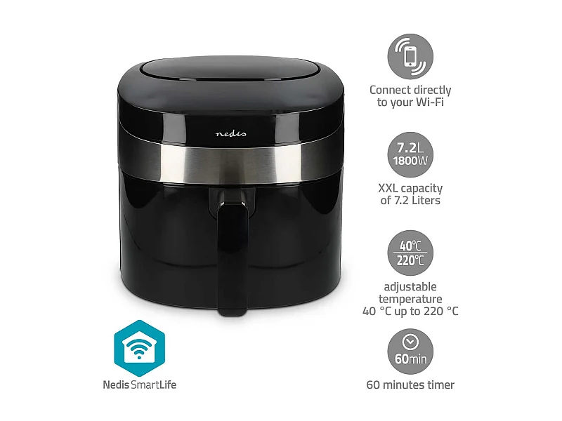 Nedis Friteuse à air chaud smart life - wi-fi - noir - kaaf180bkw