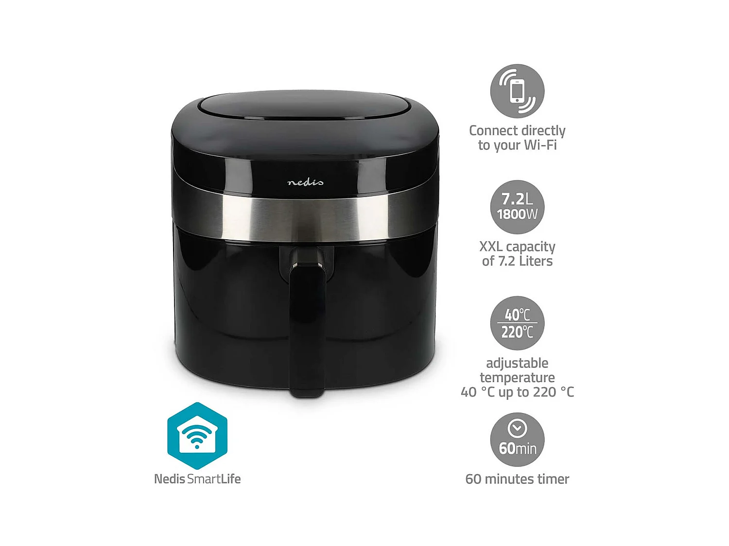 Nedis Friteuse à air chaud smart life - wi-fi - noir - kaaf180bkw