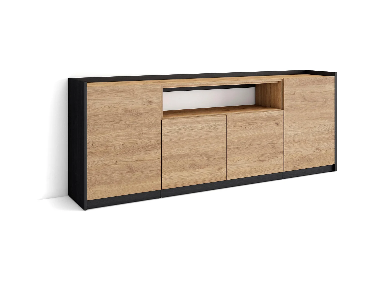 Aparadores para salón, 207x80x37 cm, 4 Puertas, Armario, zapatero, Roble y negro