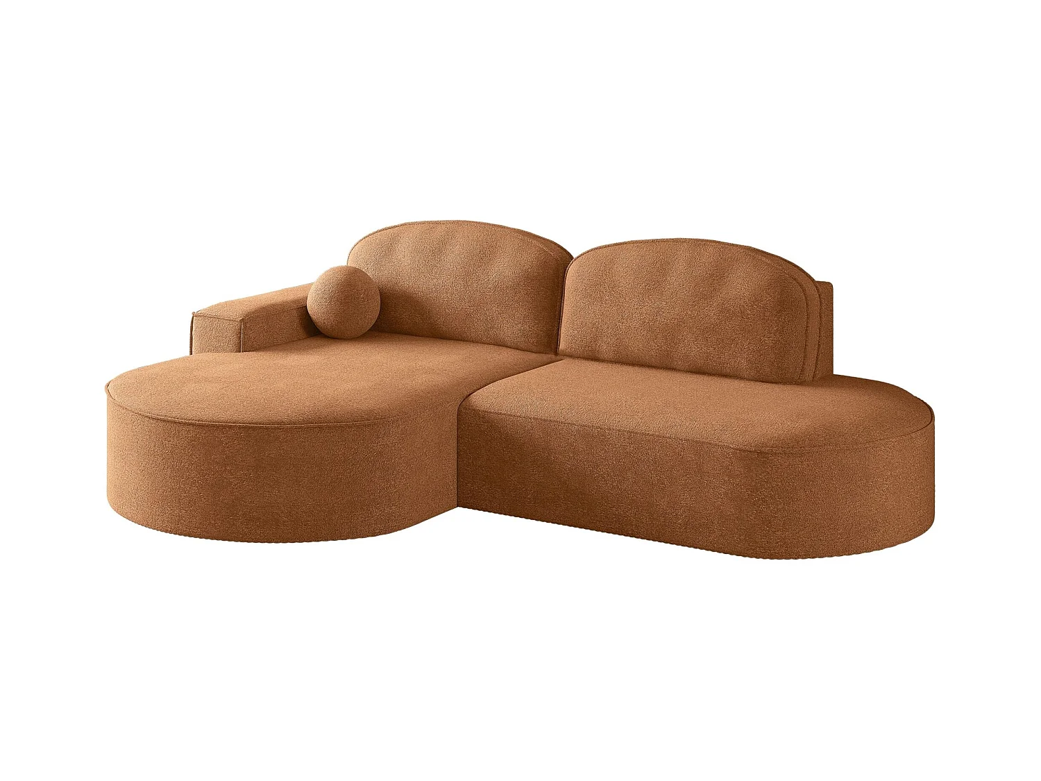 Canapé d'angle avec fonction couchage et coffre de lit Modena Round tissu Arena Orange Gauche