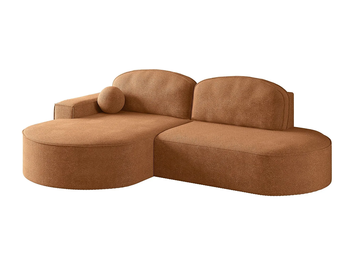 Canapé d'angle avec fonction couchage et coffre de lit Modena Round tissu Arena Orange Gauche