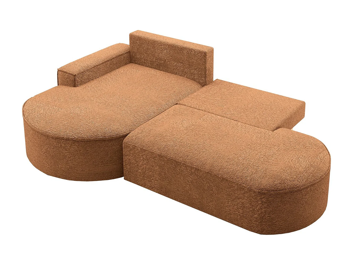 Canapé d'angle avec fonction couchage et coffre de lit Modena Round tissu Arena Orange Gauche