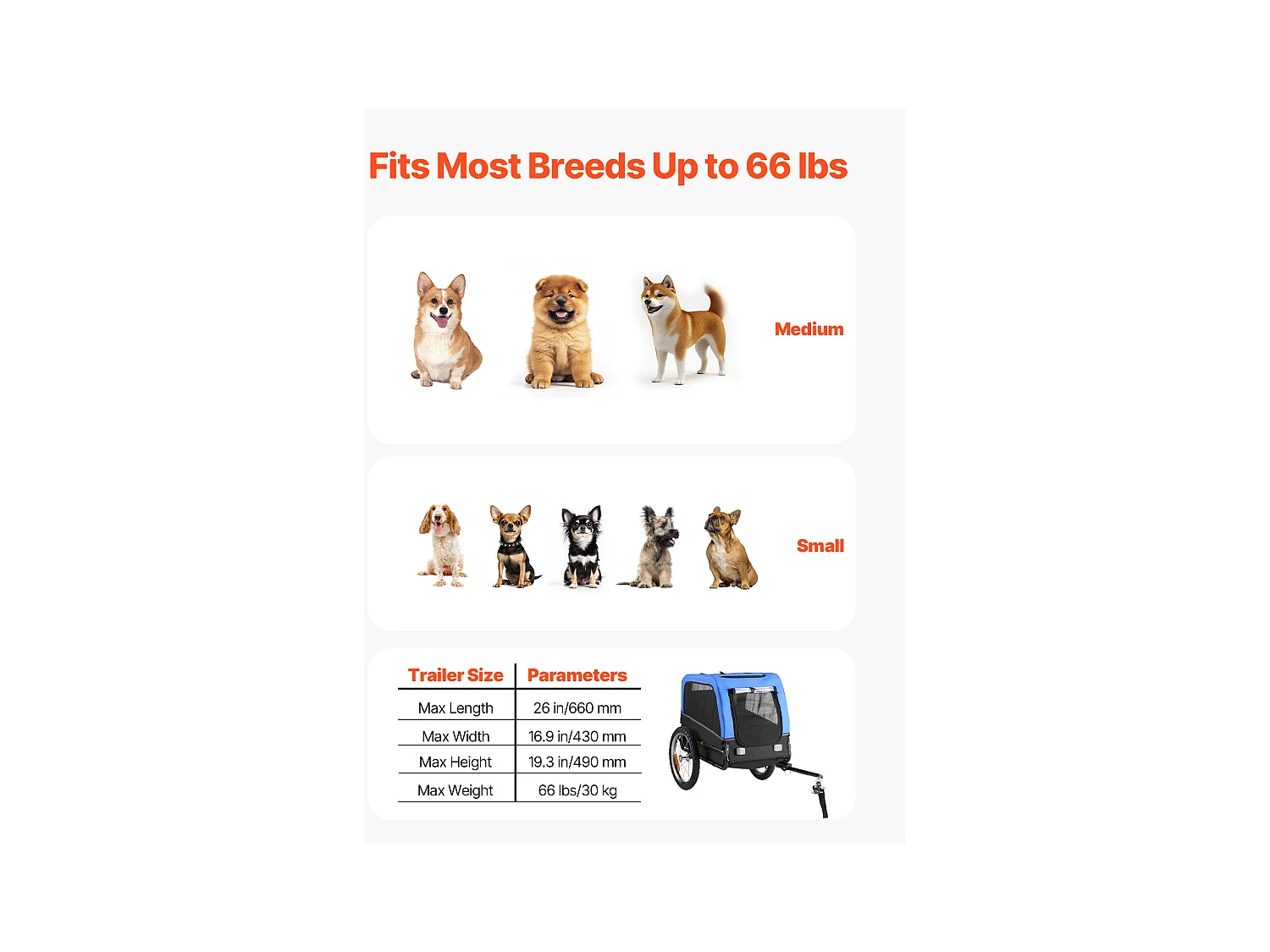 Remorque vélo SucceBuy pour Chien, Charge 30 kg, Porte Animaux de Compagnie de Vélos, Cadre Pliable Facile avec Roue à Dégagement Rapide, Réflecteur